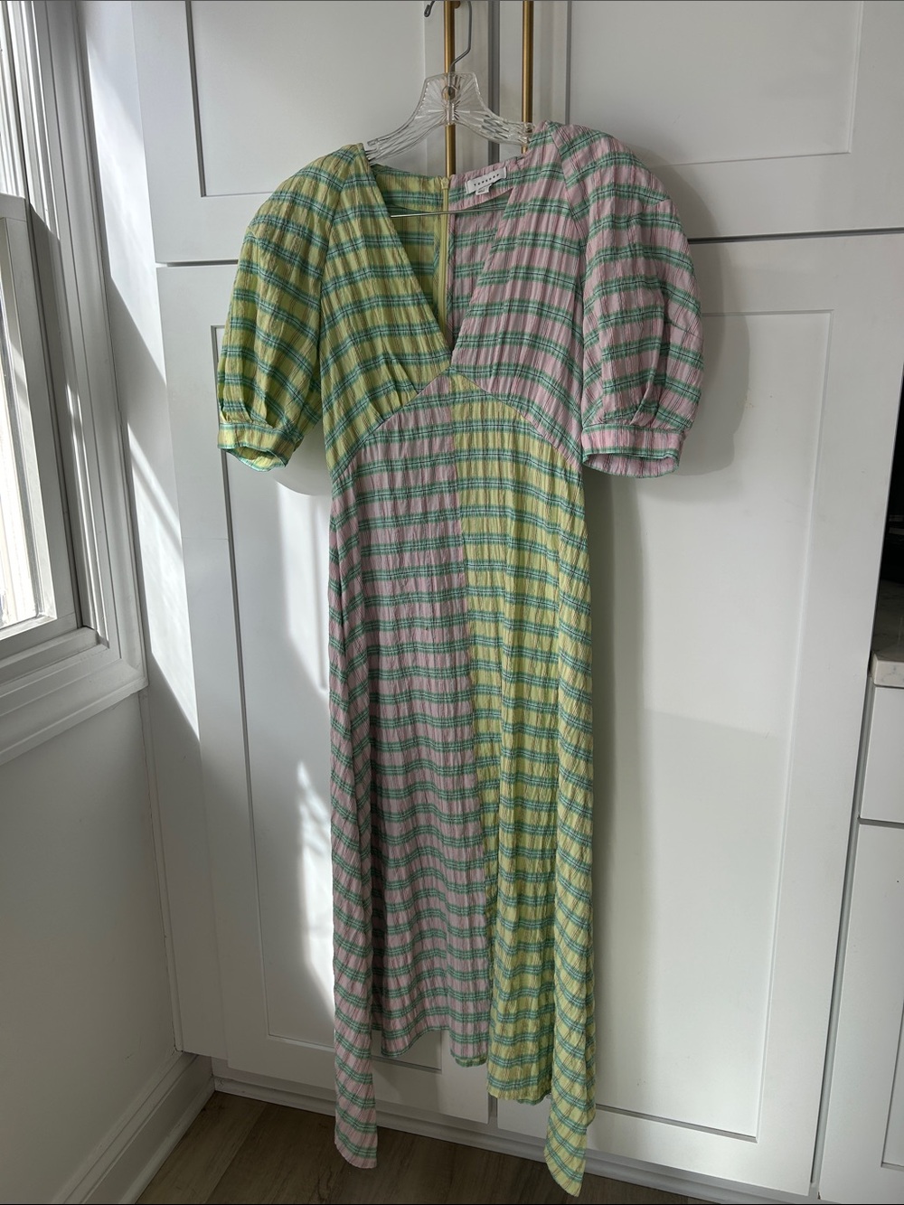 Topshop Pastel Yellow and Pink Plaid Midi Dress